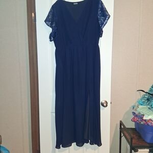 BloomChic Navy Dress with Lace Sleeves